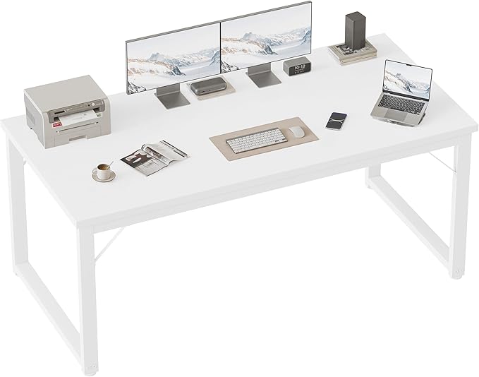 Mericonia 54 Inch Computer Desk, 1" Thick Heavy Duty Industrial Office Desk, Modern Simple Study Writing Table for Home Office Bedroom Workstation, White