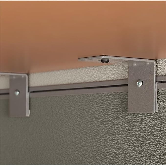 Scranton & Co 60W Cubicle Desk with 66H Closed Panels, Thermally Fused Laminate, Light Gray and Storm Gray Fabric, Mocha Cherry Finish, Adjustable Metal Legs, Private Office Workstation
