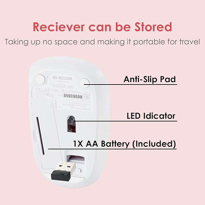 ELECOM 2.4G Wireless, Portable Mobile Smiley-Face Mouse for Right/Left Handed Use, IR LED, 1200 DPI 2.5 Years Long Battery Life, Recommended Silent Click (M-IR07DRSPN)