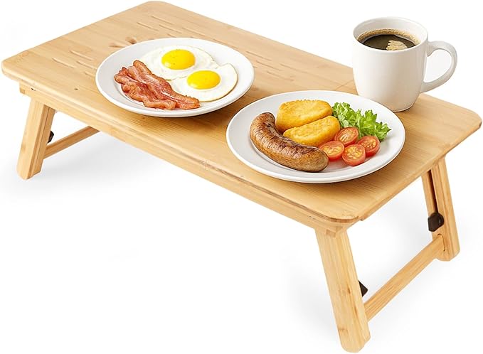 Bamboo Laptop Desk for Bed, Height & Angle Adjustable Foldable Lap Desk with Drawer & Cup Holder, Portable Bed Desk Table for Working, Reading, Writing or Breakfast on Sofa, Couch or Floor