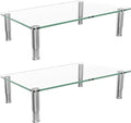 Simple Trending 2 Pack Computer Monitor Riser with Height Adjustable, Tempered Glass, Multi Media Desktop Stand for Flat Screen TV Laptop