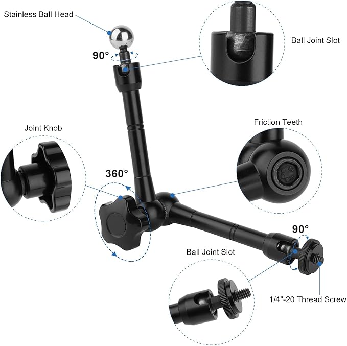 Mippko Wall Mount Phone Stand for Car/Desk/Boat/Desk/Vehicles Dashboard,360° Adjustable Aluminum Alloy Mount 10 inch Arm Holder,Compatible with 3.5~7.5" iPhone/HTC/LG/Huawei/Smartphones