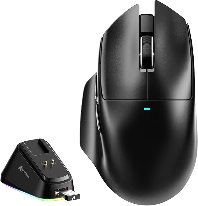 MAMBASNAKE×Attack Shark V6 65g Lightweight RGB Gaming Mouse with Magnetic Charging Dock, BT/2.4G Wireless/Wired 1K Polling Rate, 25K DPI, Programmable Mice for PC/Mac/Laptop(Black)