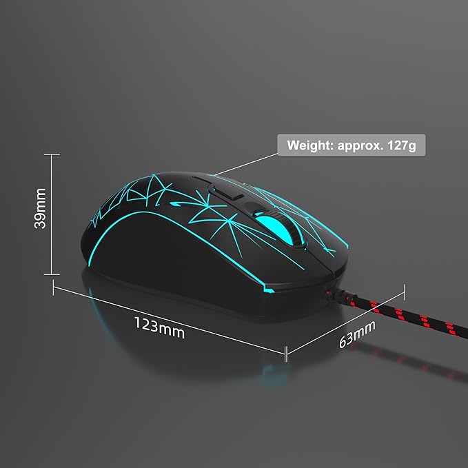 MageGee G6 Wired Gaming Mouse, Ergonomic USB Optical Mouse with 7 Colors Breathing LED Backlit, 6 Adjustable Speed Levels from 600 to 3200 for Laptop PC Computer Games & Work, Black