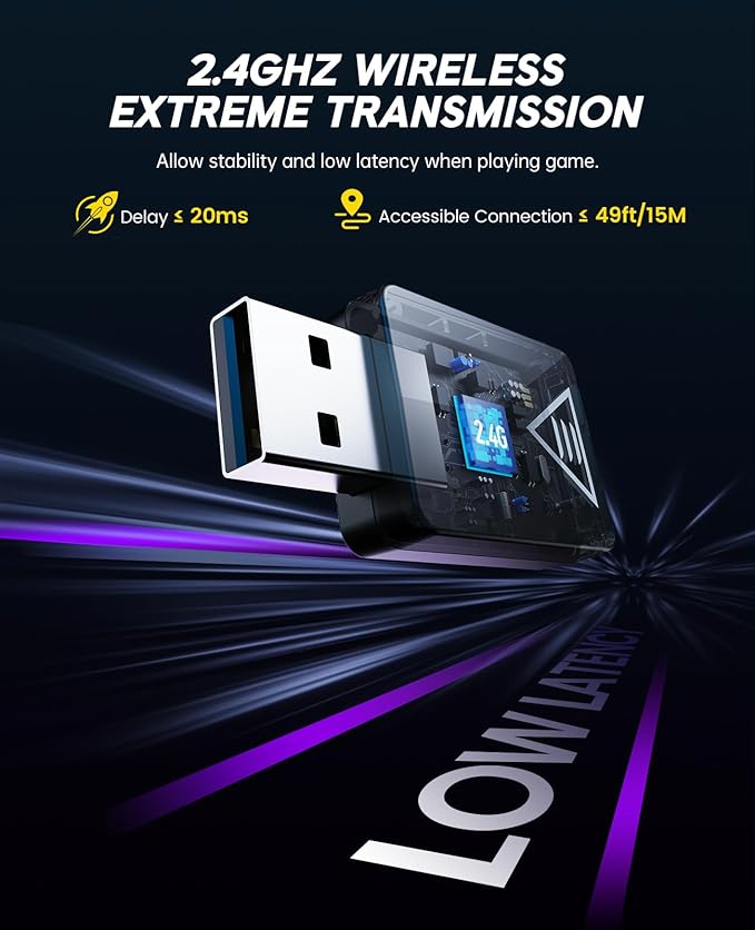 EKSA 2.4GHz Wireless Gaming Headset for PS5,PS4,PC,Switch,Mobile,Mac, Bluetooth Gaming Headphones with ENC Microphone, RGB, 20ms Latency, 120H Battery, 7.1 Surround Sound Headset, 3.5mm Audio Cable