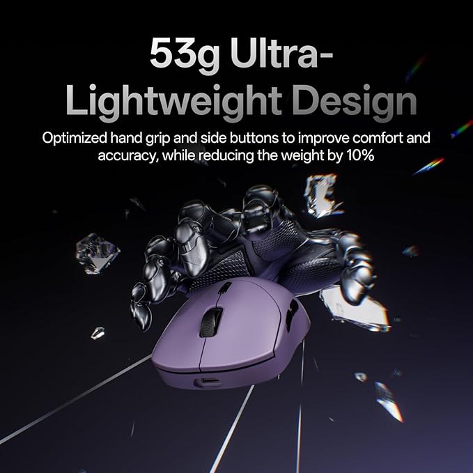 Rapoo VT2 Wireless Gaming Mouse, True 8K Wireless Polling Rate, 53g Lightweight, Up to 750 Hr Battery, Nordic nRF54L15 MCU, 100-Million Mechanical Switch, 10 Programmable Buttons, Macro Enabled