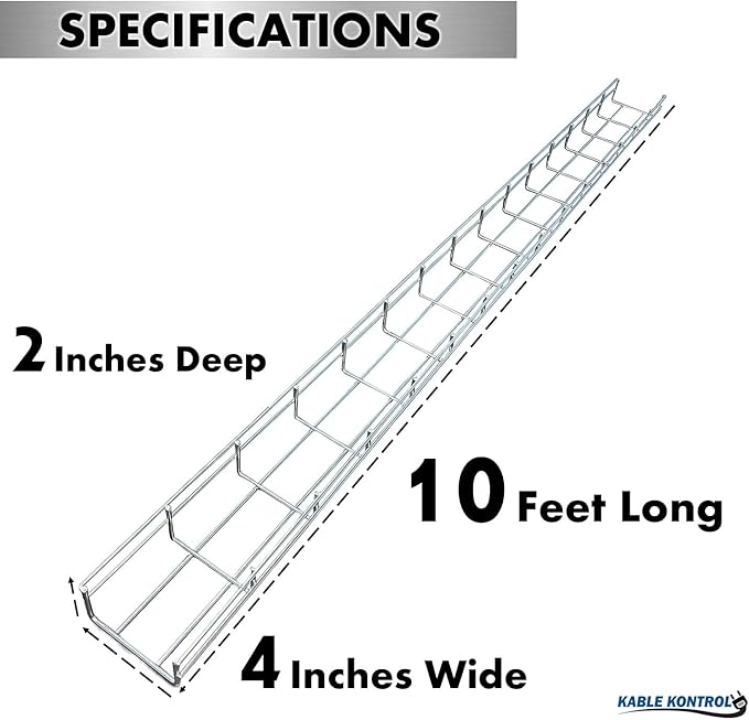Kable Kontrol Stainless Steel Cable Tray Bulk Pack – 50 Pcs - 10 Feet Long - 4" W, 2” D – Wire Mesh Tray Cable Management Rack Cords Organizer Cable Basket, NEC Approved for Network, Fiber Optic