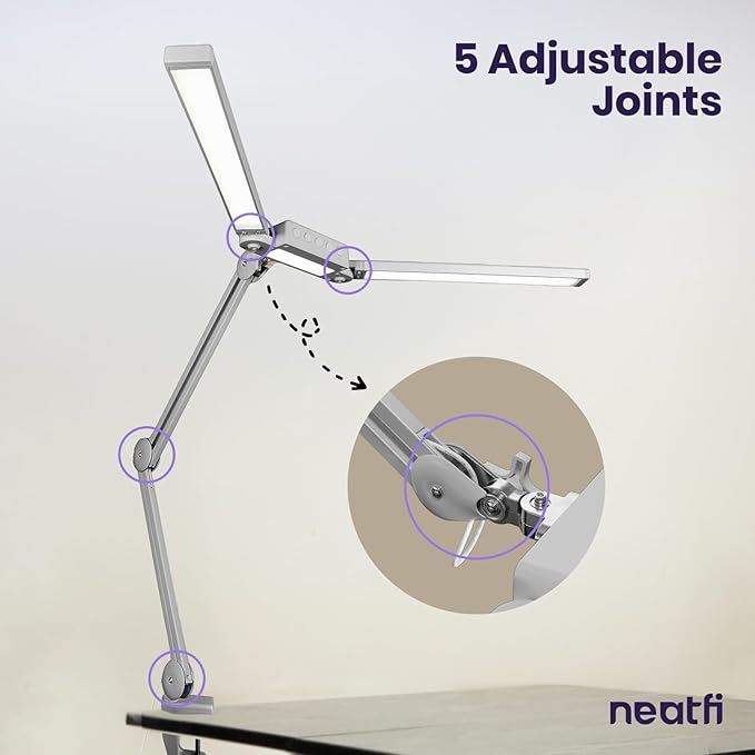 Neatfi LED Desk Lamp | 3,000 Lumens | Dimmable 30W Desk Light | 360 SMD LEDs | CRI 95 | Adjustable Color Temperature | Task Lamp for Home, Office, or Workbench (Silver, 41-Inch, CCT with Clamp)