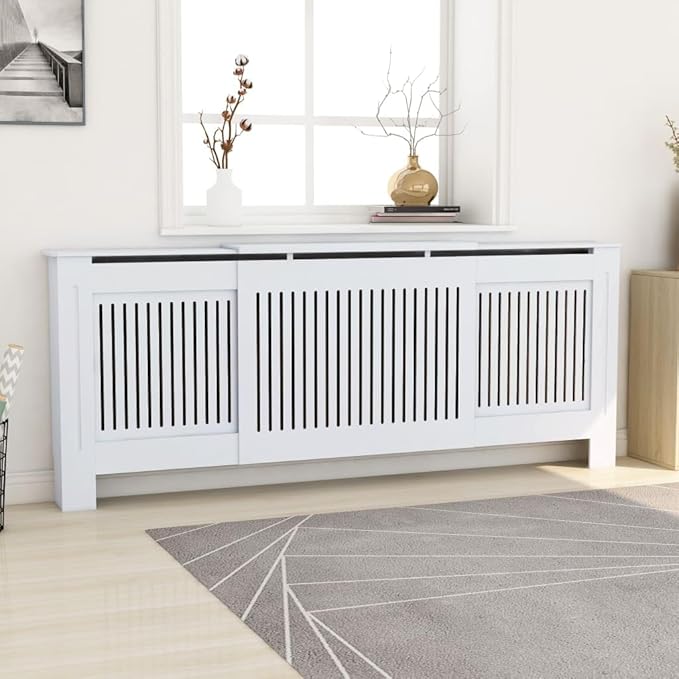 MDF Radiator Cover Cabinet Shelf, Heater Heating Side Stand Radiator Cover Living Room Furniture Decor, White 80.7"x8.1"x32.1",-451