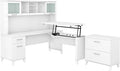 Bush Home Somerset 72W 3 Position Sit to Stand L Shaped Desk with Hutch and File Cabinet in White