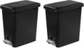 Sterilite 2.7 Gallon Rectangular StepOn Wastebasket with Lid, Small Plastic Trash Can for the Bathroom, Bedroom or Home Office, Pedal and Liner, Black, 2-Pack