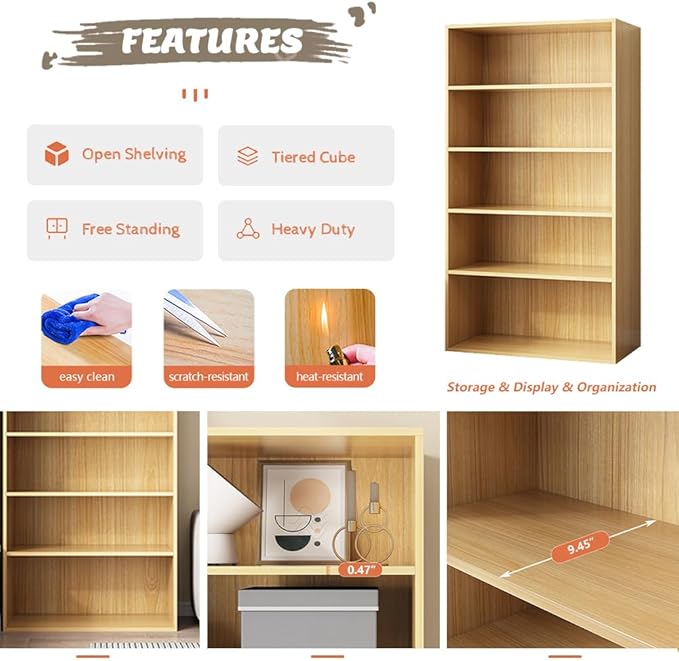 NELYE Basic Open Shelf Bookcase - 4-Tier Wooden Cube Storage Shelves Split Bookshelf, White