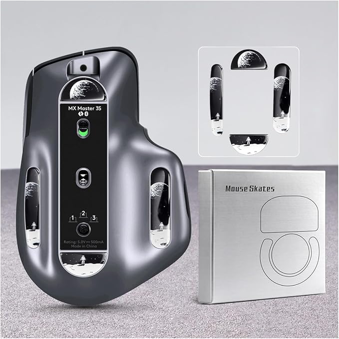 Durable Slimmer Toughened Glass Mouse Skates for Logitech MX Master 3/3s Wireless Gaming Mouse Ultra Smooth Glass Surface Mouse feet (Astronauts Pattern)