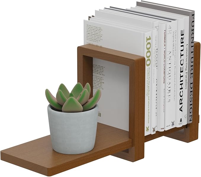 100% Solid Wood Adjustable Desktop Bookshelf, Retro Tabletop Bookshelf, Desk Shelf for Living Room, Home, Office, Perfect for Magazine, Books, Cookbooks, No Tools Required to Assemble (Walnut Brown)