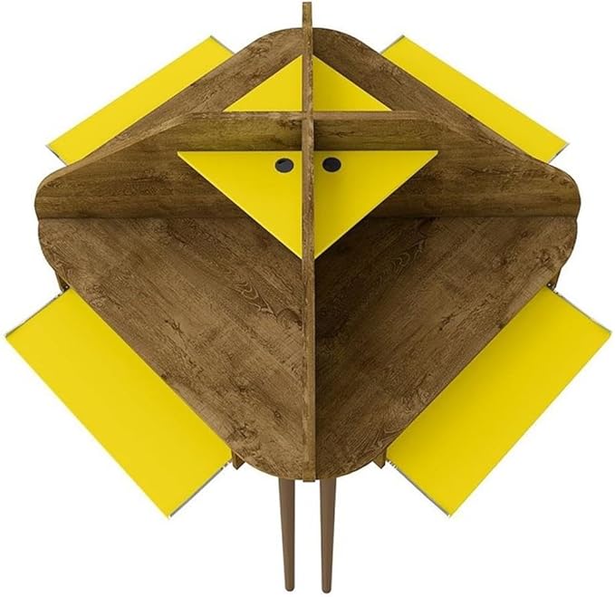 Eden Home 4-Piece Round Sectional Desk Set, MDF Wood, Rustic Brown and Yellow Finish, 62.62 in Wide, Includes Drawer, Shelves, Grommets, Freestanding or Floating, Ideal for Home Office or Study Use