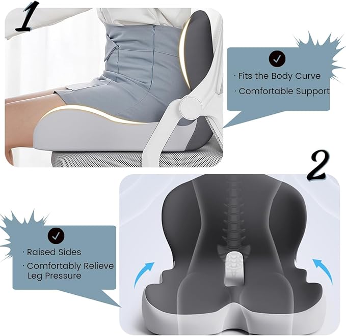 Ergonomic Memory Foam Seat and Back Cushion Set with L Shaped Lumbar Support Non Slip Breathable and Machine Washable for Car Office Chair Wheelchair or Home Use (Blue1)