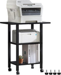 YUFAM Black 3 Tier Home Printer Stand with Storage, Wooden Mobile Printer Table Shelf, Rolling Printer Cart Shelf with Lockable Wheels fit Fax Machine, Scanner