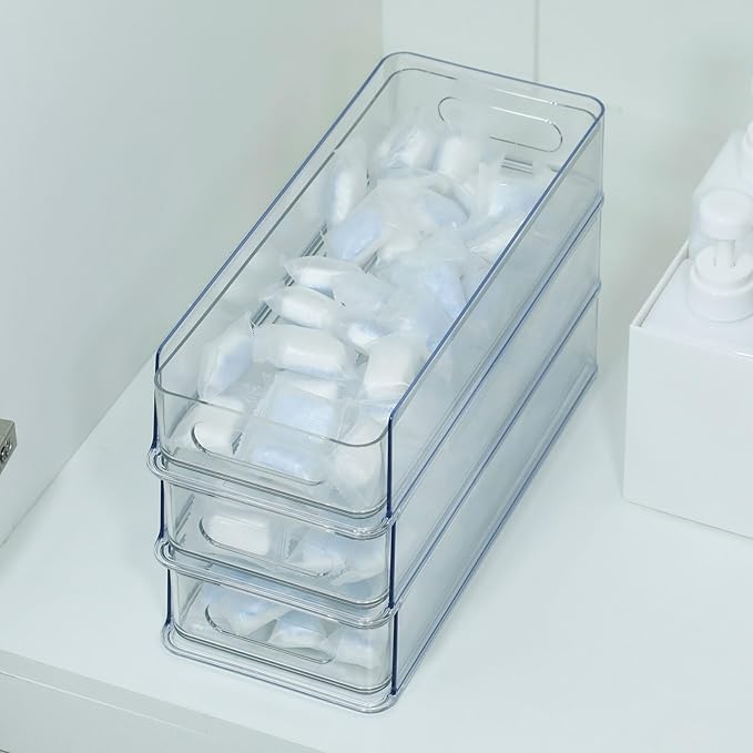 3 Tier Desk Drawer for Corner, Plastic Storage Organizer for Coffee Station, Under Sink, Bathroom Countertop and Kitchen Cabinet, Clear Stackable Pull Out Container, Short
