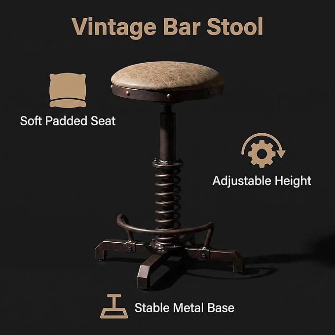 Topower Industrial Retro Vintage Farm PU Seat Tractor Stool Kitchen Swivel Height Adjustable bar Stool Copper