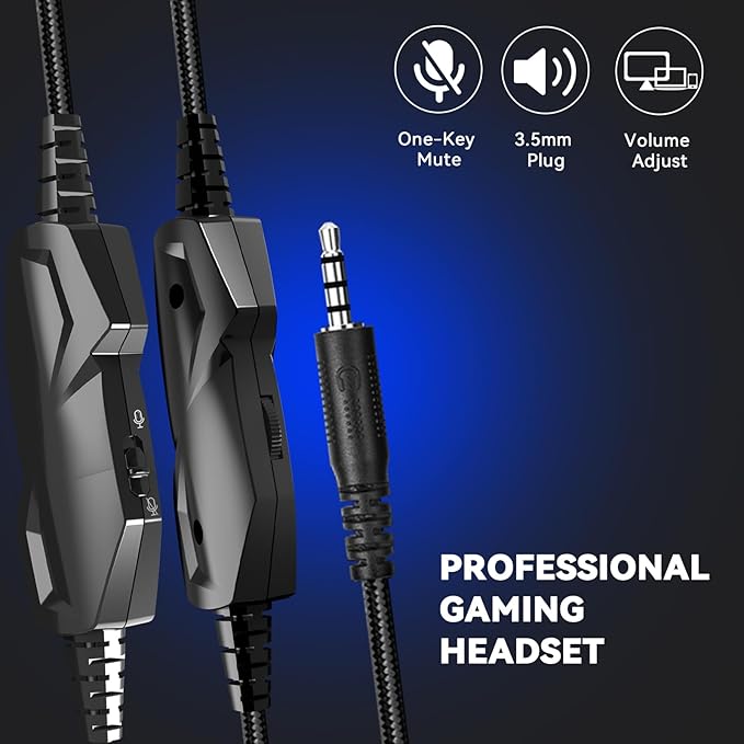 IMYB A88 Gaming Headset with Microphone, Stereo Wired Noise Cancelling Over-Ear Headphones with Mic for Pc, Ps5, Xbox One Series X/s, Ps4, Computer, Laptop, Mac, Nintendo, Gamer (Blue)