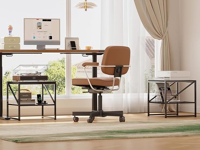 2-Tier Large Priner Stand with Storage Shelf, 20"×20" Under Desk Printer Table for Home Office Organization, End Table for Living Room, Heavy Duty Storage Rack for Scanner Fax Heat Press, Black