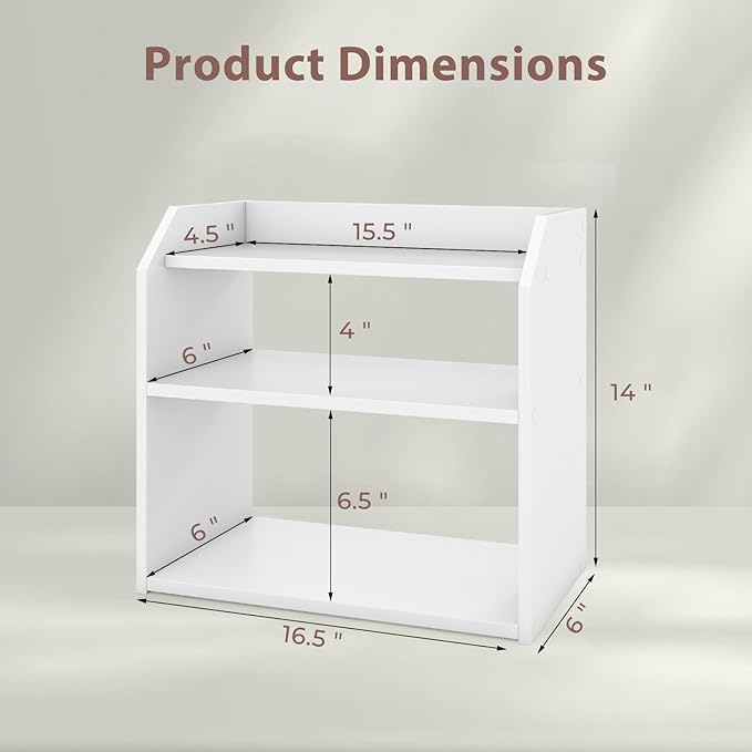 Tangkula 3-Tier Desktop Bookshelf, Wooden Countertop Bookcase with Guardrails, Space-Saving Desk Display Hutch Shelf, Modern Tabletop Storage Organizer for Study Room, Office and Dormitory (2,White)