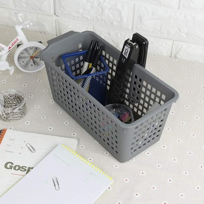 Plastic Baskets for Organizing, Grey, Set of 4