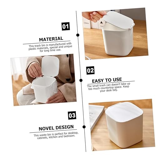 Alipis Slim Garbage Can Kitchen Trash Can for Kitchen Desktop Rubbish Storage Bin Lid