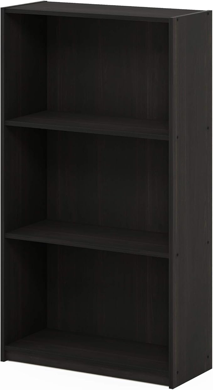 Furinno BASIC Book Shelf, 3-Tier Bookshelf with Open Shelves, Standing Bookcase, 9.3" x 21.8" x 39.5", for Organization and Storage, for Living Room, Bedroom, Home Office, Espresso