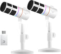 EJoy D10 PRO(D) COMBO Dual-Channel Wireless USB Gaming Microphone – RGB Dynamic Mic with Wired/Wireless Modes, XLR/USB-C, Real-Time Monitoring, Studio Mic for Streaming, Podcast, Recording (White)