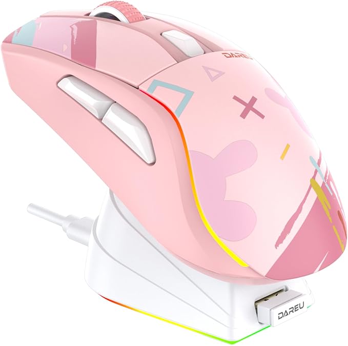 DAREU A950 Wireless Gaming Mouse with RGB Charging Dock,88g Lightweight Programmable Tri-Mode Wireless Mouse Gaming, Up to 12K DPI,1000Hz,120Hrs Playtime with RGB Backlit, Great for PC, Mac