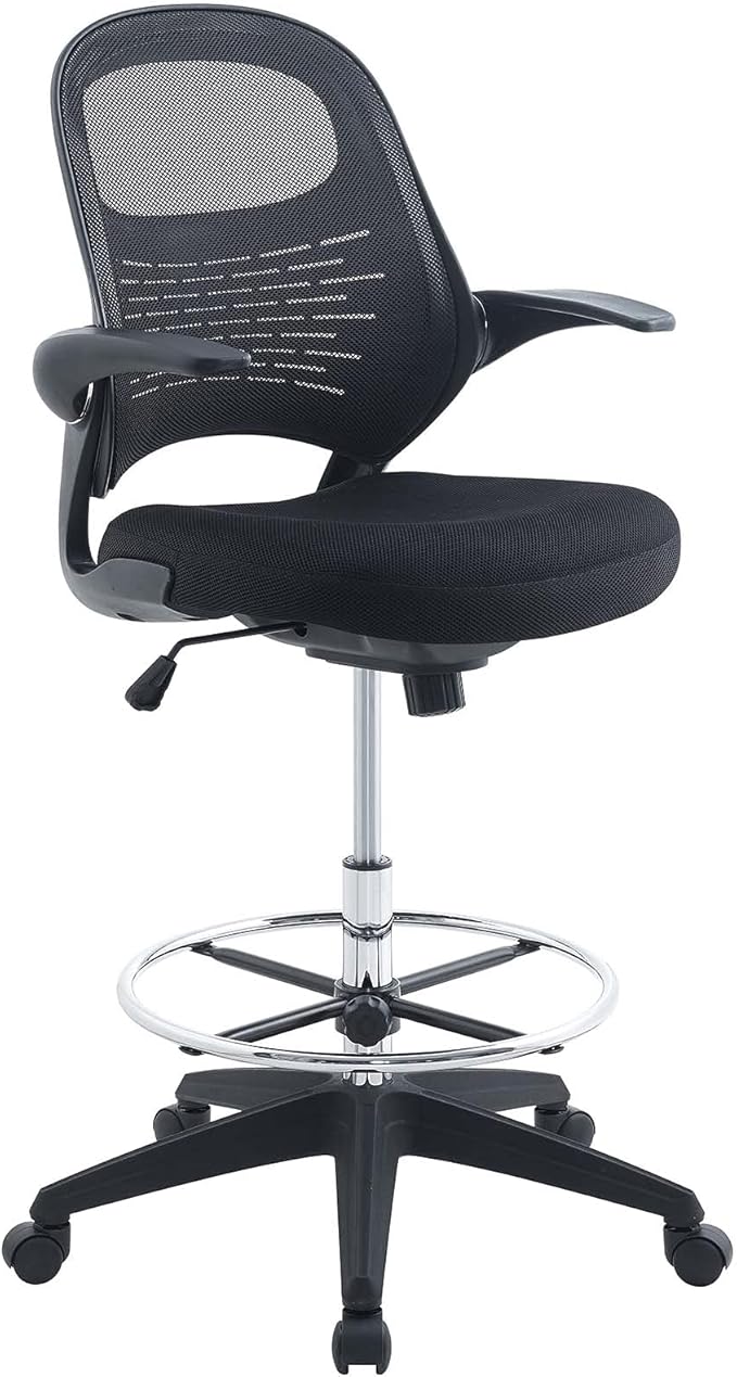 Modway Advance Drafting Stool - Reception Desk Chair - Drafting Table Chair - Flip-Up Arms in Black