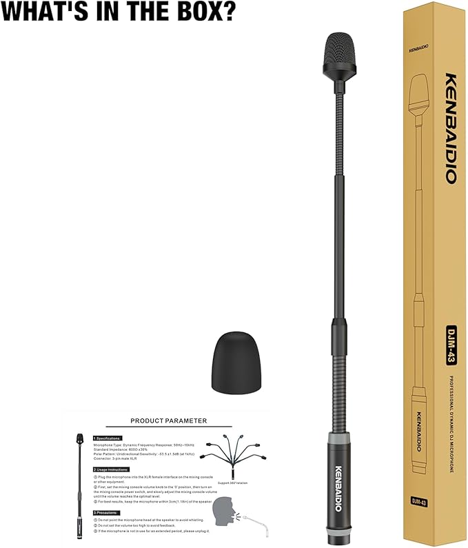 DJ Mic 17 Inch Flexible Gooseneck Microphone, Professional XLR Wired Dynamic Bob Barker Microphone for Video Conference, Podium, Singing, Karaoke DJ Mixer Dedicated Disc Shouting KTV Bar, Metal