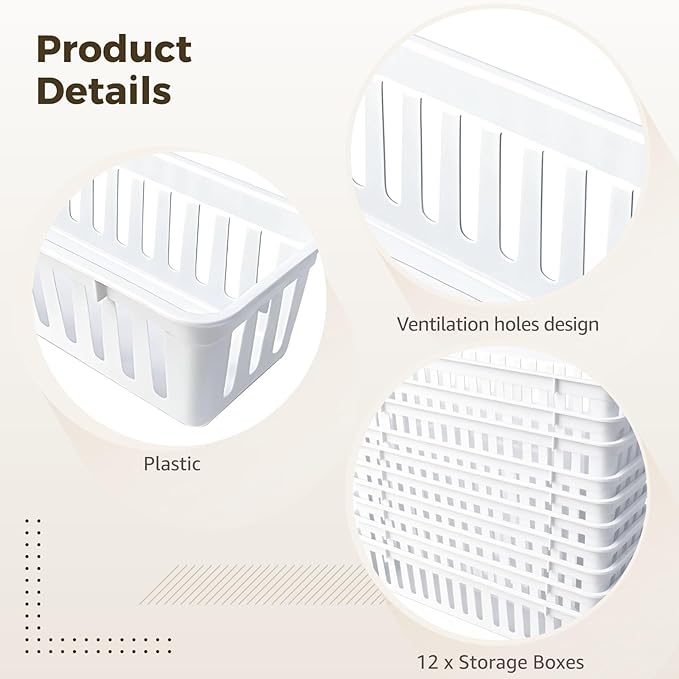 10.2 X 3.1 X 2.4 In White Storage Bins, 12 Pcs Stackable Trays, Slim Plastic Desktop Organizer