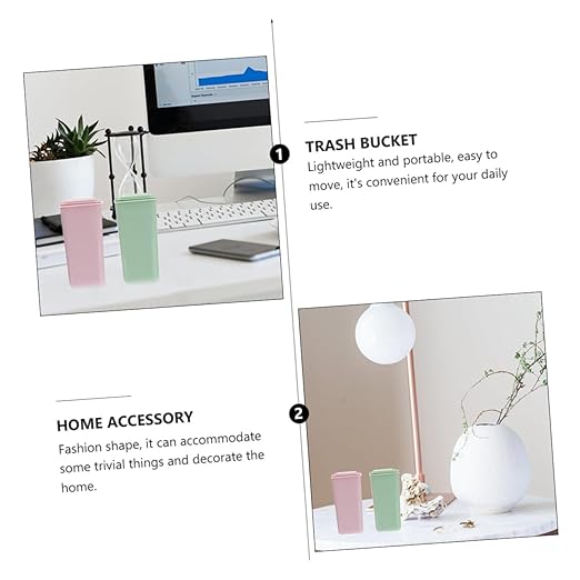 Veemoon 2Pcs 650ML Mini Desktop Garbage Can Multi-Function Trash Bin Lid Decorative Waste Basket for Home Office Slim Design for Desk Organization