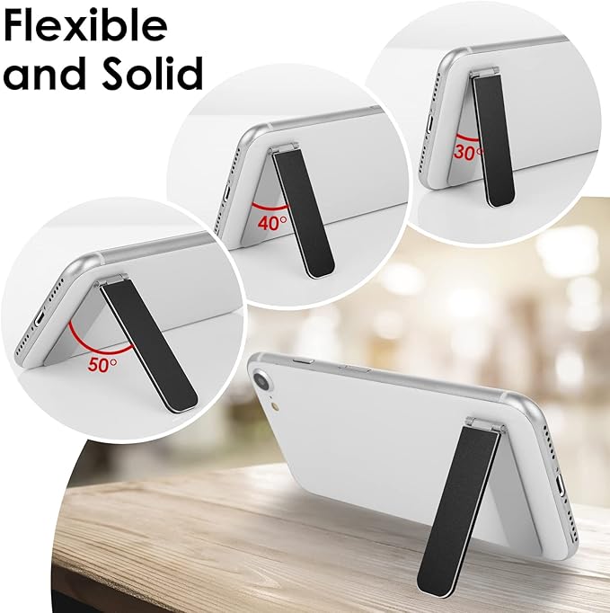 TIESOME Ultra-Thin Cell Phone Holder, Adjustable Mini Alloy Phone Kickstand Portable Foldable Phone Stand Adjustable Angle for Mobile Phone Tablet Universal Model (Black)