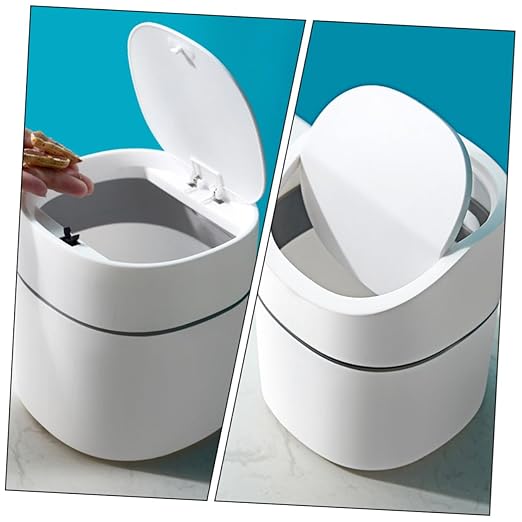 2pcs Slim Desktop Trash Can Plastic Small Nordic Tabletop Bedside Desk Garbage Can Lid Waste Bin Storage Bucket Easy Clean