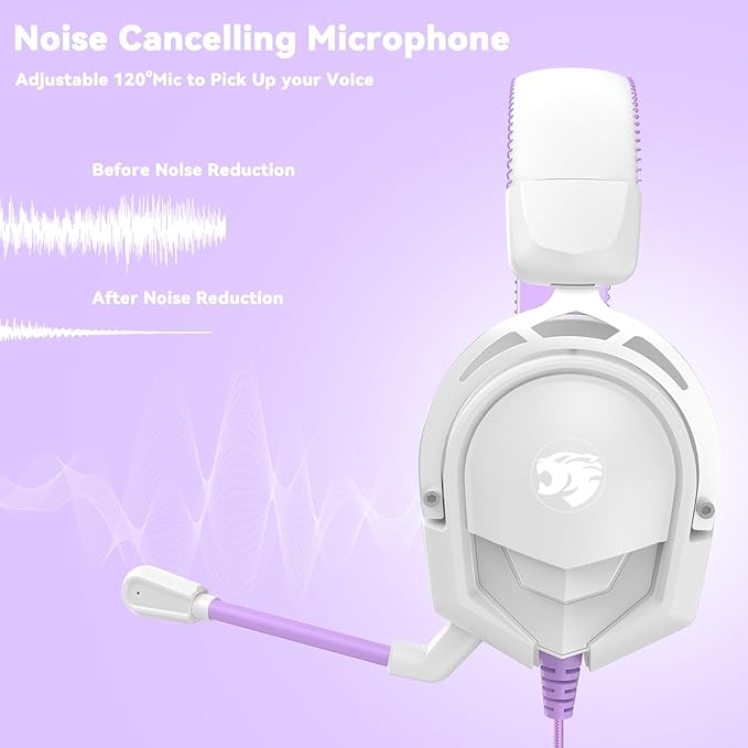 IMYB A88 Gaming Headset with Mic for Ps5, Pc, Xbox One Series X/s, Ps4, Switch, Stereo Wired Noise Cancelling Headphones with Microphone for Computer, Laptop, Mac, Nintendo, Games (Purple)