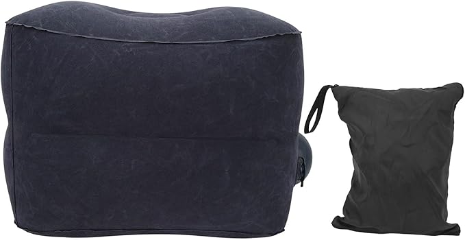 Foot Rest Pillow Inflatable Two Layer Single Air Valve PVC Flocking Portable Reducing Fatigue Airplane Foot Pillow for Office Home Travel (Dark Blue)