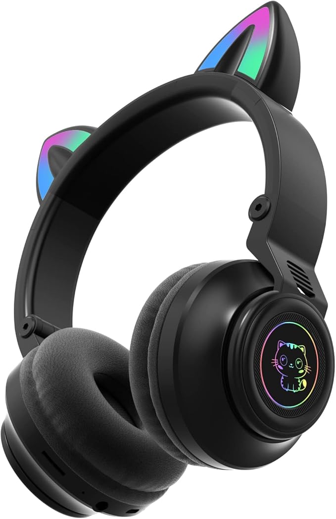 Cat Ear Bluetooth Headphones,Toddlers Kids Wireless Headphones for Boys Girls Amazon Fire Tablet/Laptop/Pad/School (Black)