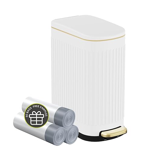 KSSKSS Slim Stainless Steel Desk Wastebasket – White (2.6 Gal)