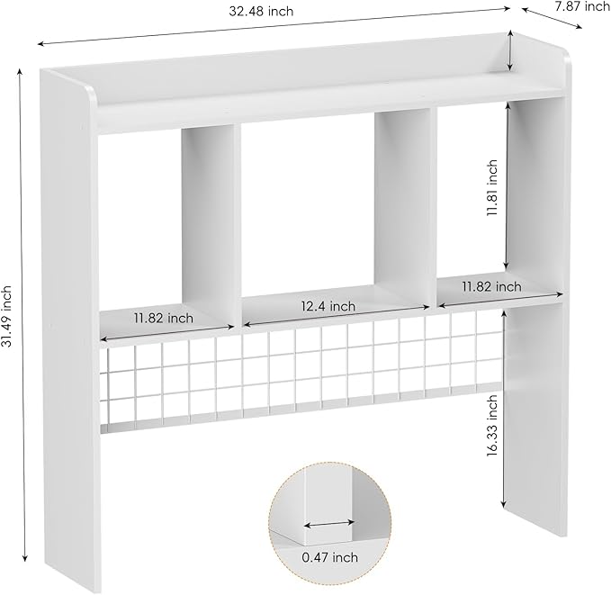 Desktop Bookshelf,Countertop Storage Hutch with 3 Shelves for Computer Desk，2-Tier Display Rack with Grid Panel, Multipurpose Wood Desk Hutch Storage Organizer for Home Office Dorm (White)