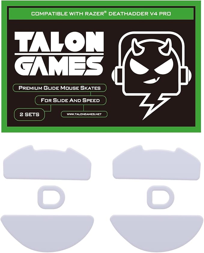 2Sets of TALONGAMES Rounded Curved Edges Mouse Skates Feet Compatible with Razer DeathAdder V4 Pro Gaming Mouse Feet Replacement,0.8mm,Pure PTFE Material with Super Smooth Glide Pads