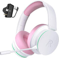 RYR Wireless Gaming Headsets, Bluetooth 5.3, 3D Surround Sound, Rotatable Earmuffs, Gaming Headphones with Noise Canceling Microphones for Xbox Series X|S, Xbox One, PS5, PS4, Mac-Pinkwhite