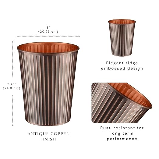 Monarch Abode Ridge Embossed Metal Desk Wastebasket – Antique Copper