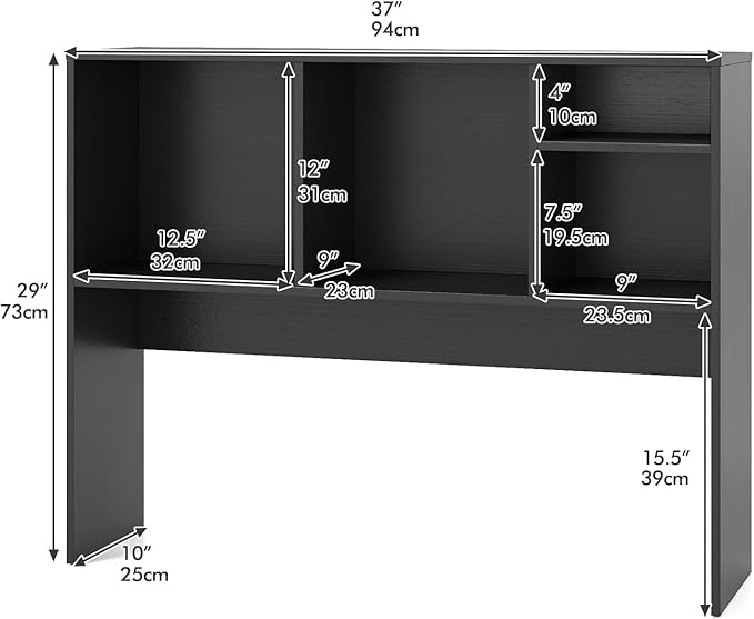 ReunionG Desk Hutch 2-Tier, Wood Hutch Top Only w/4 Shelves for Computer Monitor, Laptop, Dressing Table, Desk Organizer Display Rack Desktop Bookshelf for Home, Office, Dorm (Black)