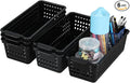 6 Pack Slim Plastic Storage Baskets, Small Desktop Storage Baskets, Black