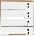 Lockable Desk Organizer Wooden Desktop Drawers Office Flat Files Storage Box Locking Countertop Storage Cabinet (Wood Color + White, 4-Tier)