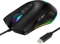 FIRSTMEMORY USB C Ergonomic Wired RGB Gaming Mouse - Optical with Adjustable DPI 800/1600/2400/3200 - Compatible with Notebook, PC, Laptop, MacBook and All Type-C Devices (Black)