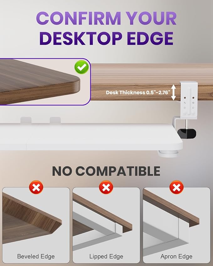 Ergonomic Mouse & Keyboard Tray Under Desk, Pull Out with Adjustable C-clamp, 20 (25.9 Including Clamps) x 11.8 Inch Slide Out Computer Keyboard Drawer Mouse Tray for Typing, White